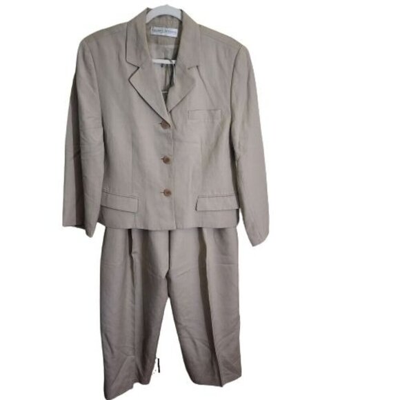 Valerie Stevens Vintage Neutral Linen Blend Pant Suit Size 16 - Picture 1 of 7